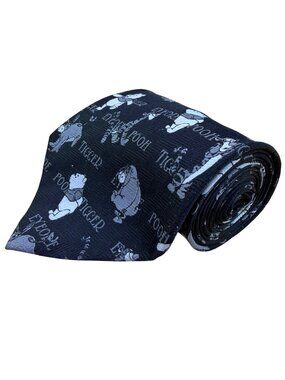 Disney Men Black Polyester Winnie The Pooh & Friends Pattern Novelty Tie